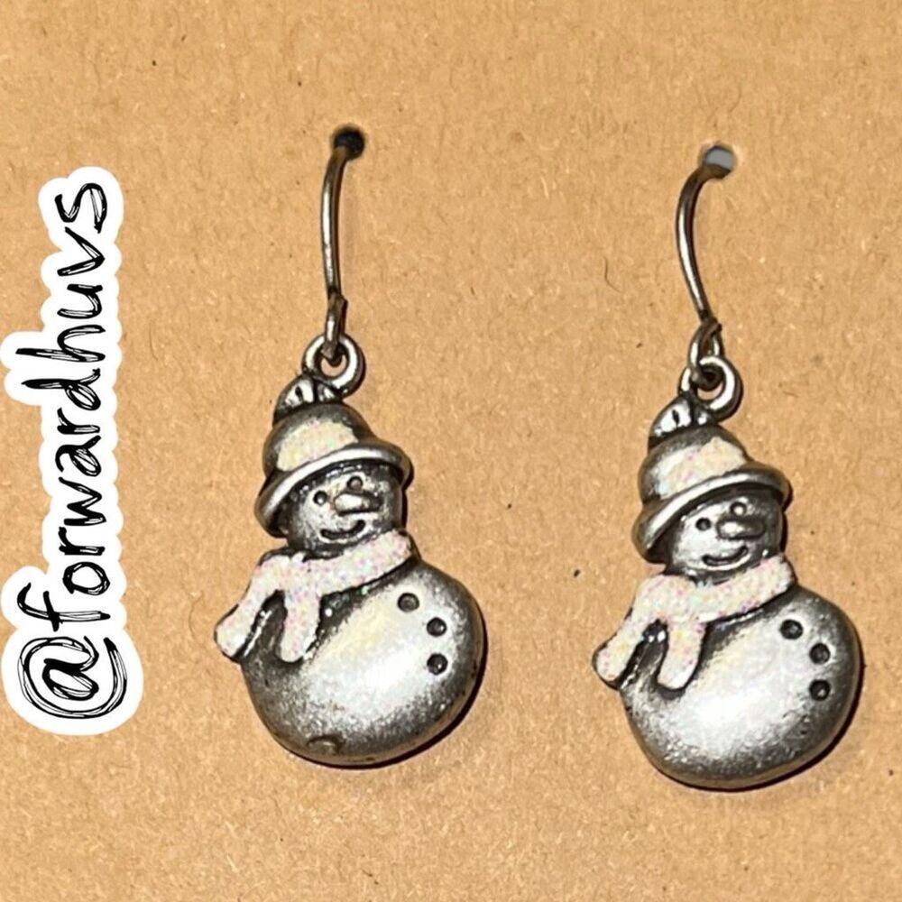 Bundle Sale 3 for $15 | Snowman Earrings – Silver Tone Dangle – Glitter Scarf